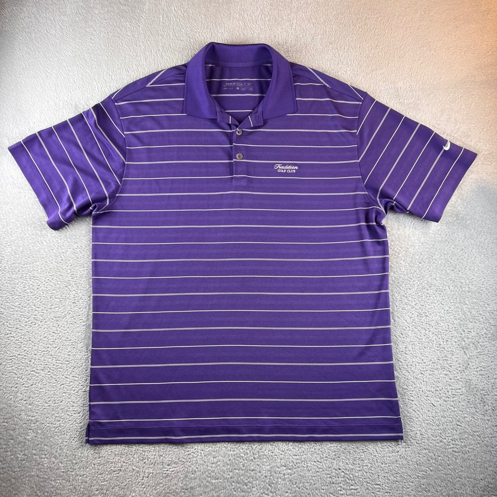 Nike Golf Mens Large Purple Striped Dri-FIT Tradition Golf Club Polo Shirt